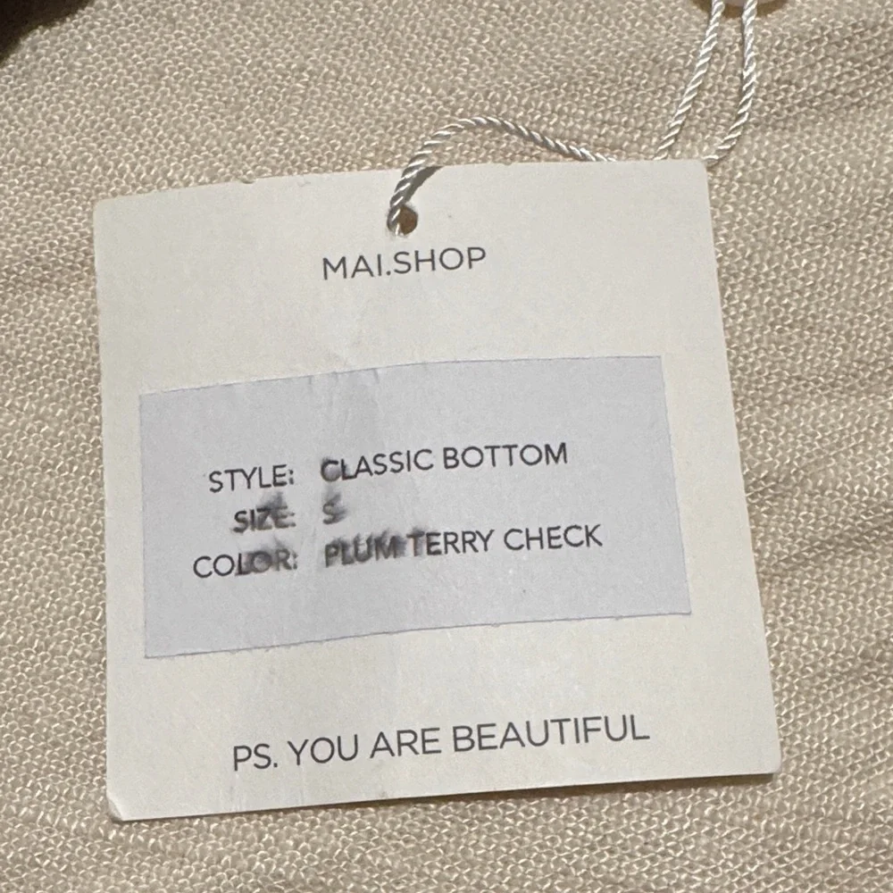 MAI Classic Bikini Bottom in Plum Terry Check - Picture 2 of 3